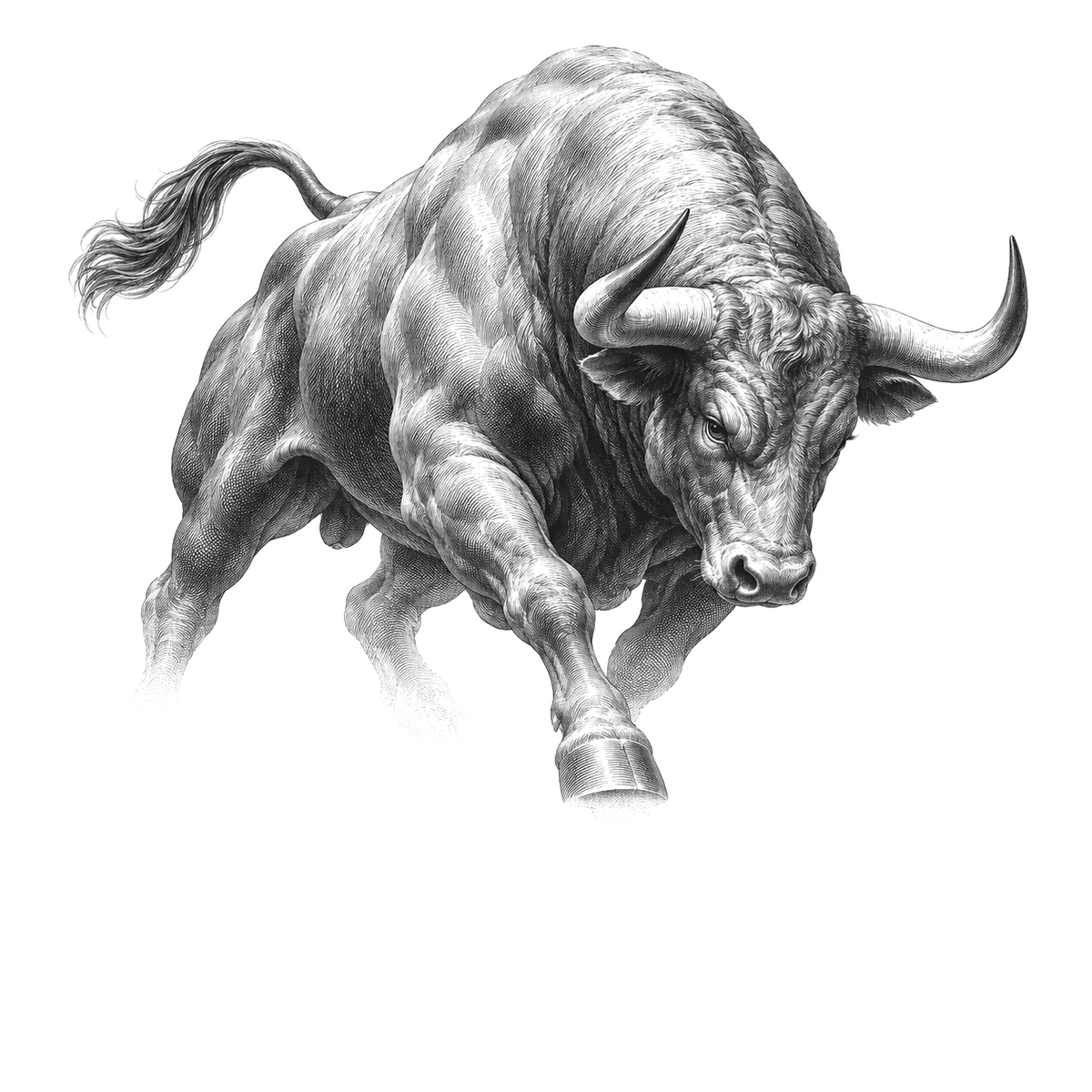 Engraving of a charging bull